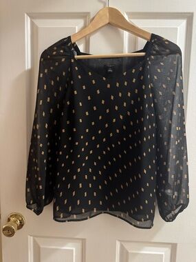 Ann Taylor Black Blouse with Sheer Sleeves Size XSP